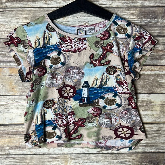Take two VINTAGE crop top size medium nautical boat theme - Picture 1 of 4